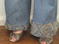 Recycled Repurposed Renewed Tie Embellished Jeans